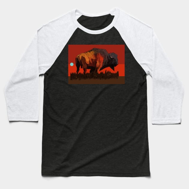 Bison Red Baseball T-Shirt by David Kennett